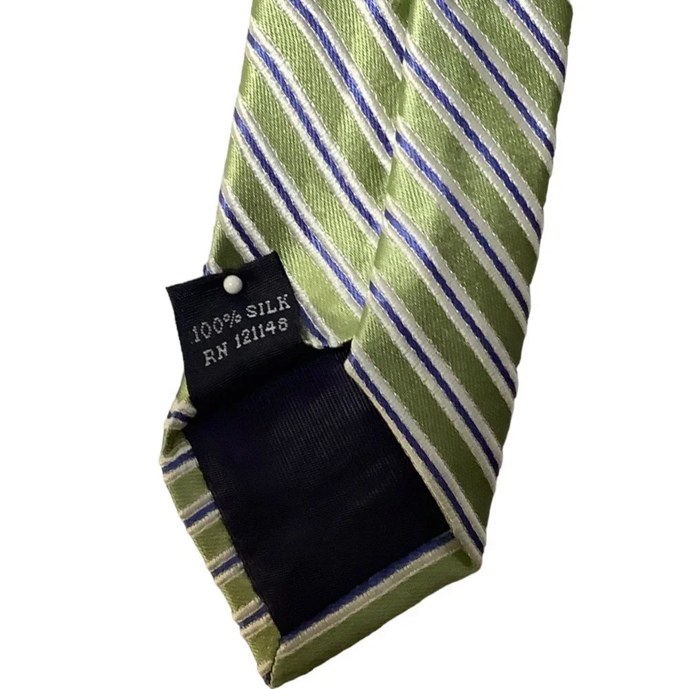 Izod 100% Silk Green Silver Horizontal Stripe Neck‎ Tie One Size OS Modern